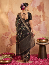 MIMOSA Black Jaipur Pure Viscose Chiffon Saree — Saree shot pallu + body