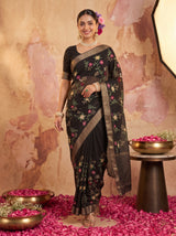 MIMOSA Black Jaipur Saree — pose 6 styling detail