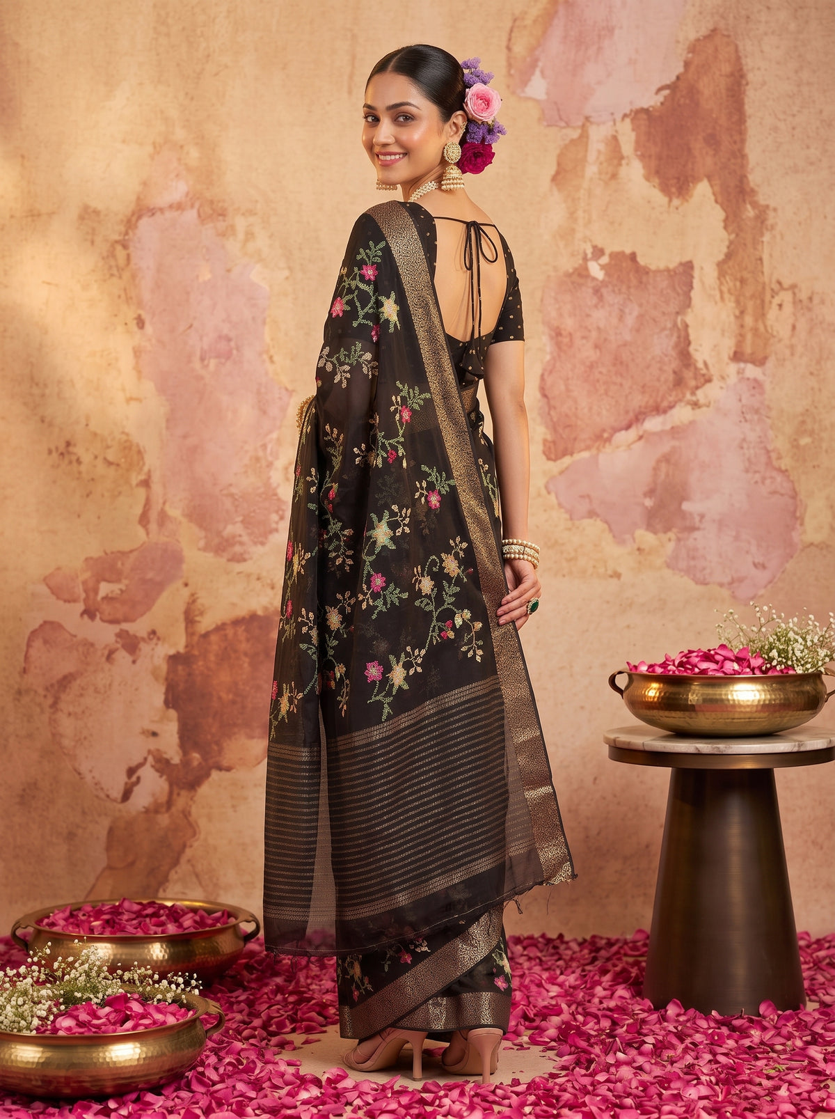 MIMOSA Black Jaipur Saree — pose 7 styling detail