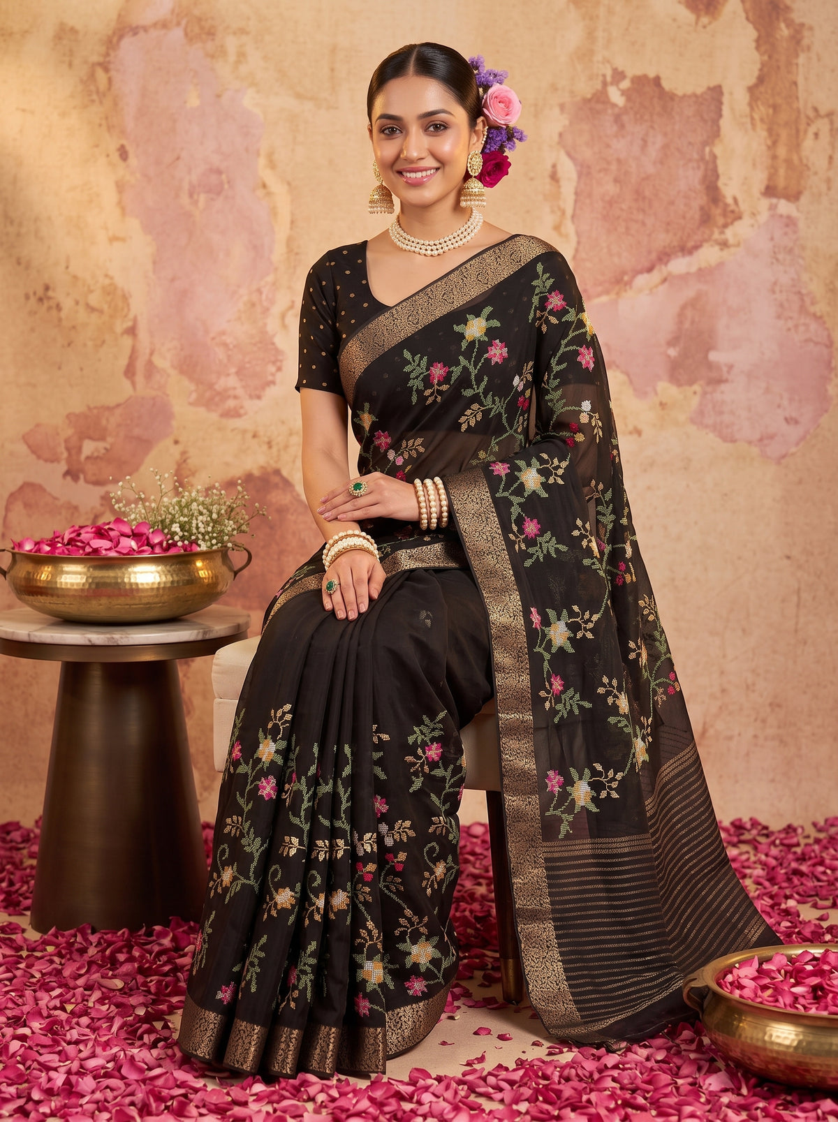 MIMOSA Black Jaipur Saree — pose 8 styling detail