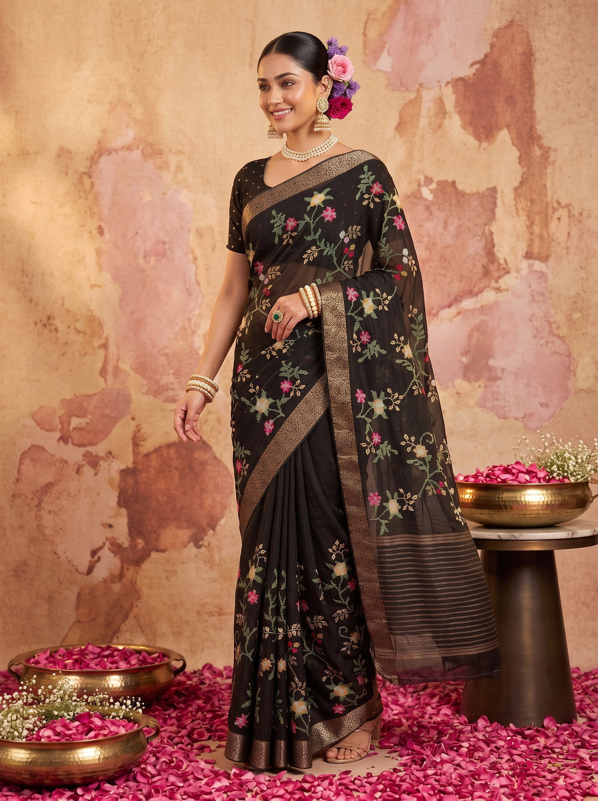 MIMOSA Black Jaipur Saree — pose 9 styling detail