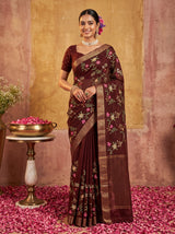 MIMOSA Chocolate Jaipur Pure Viscose Chiffon Saree — AI Model lifestyle