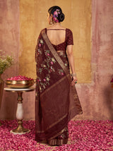 MIMOSA Chocolate Jaipur Pure Viscose Chiffon Saree — Saree shot pallu + body