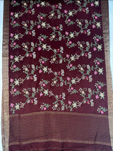 MIMOSA Chocolate Jaipur Saree — pallu and zari work detail