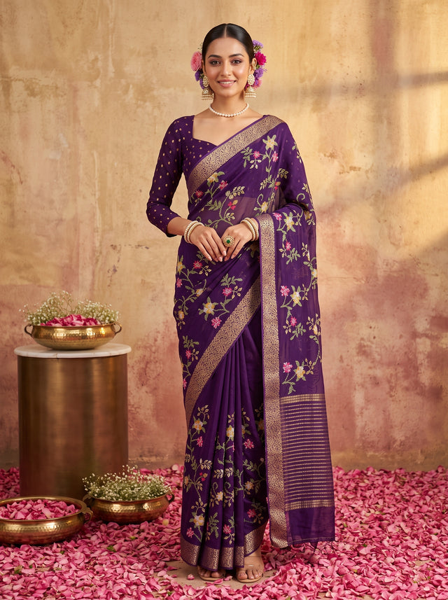 MIMOSA Jamun Jaipur Pure Viscose Chiffon Saree — AI Model lifestyle