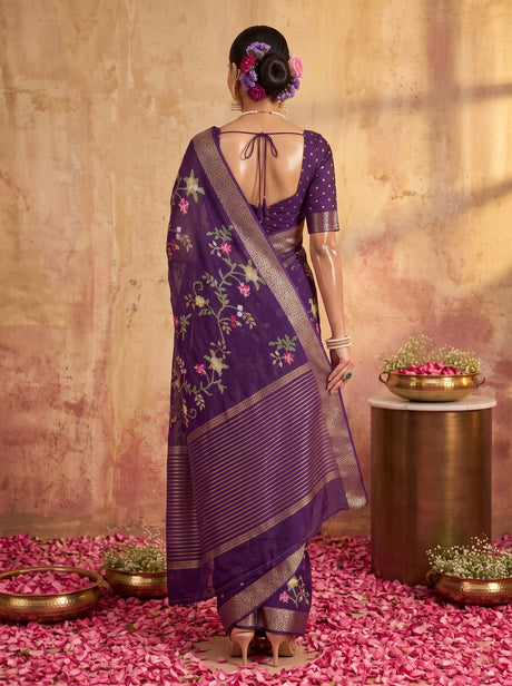 MIMOSA Jamun Jaipur Pure Viscose Chiffon Saree — Saree shot pallu + body