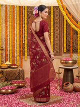 MIMOSA Maroon Jaipur Saree — pose 5 styling detail