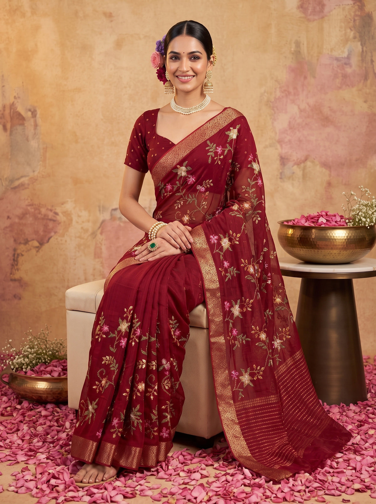 MIMOSA Maroon Jaipur Saree — pose 8 styling detail