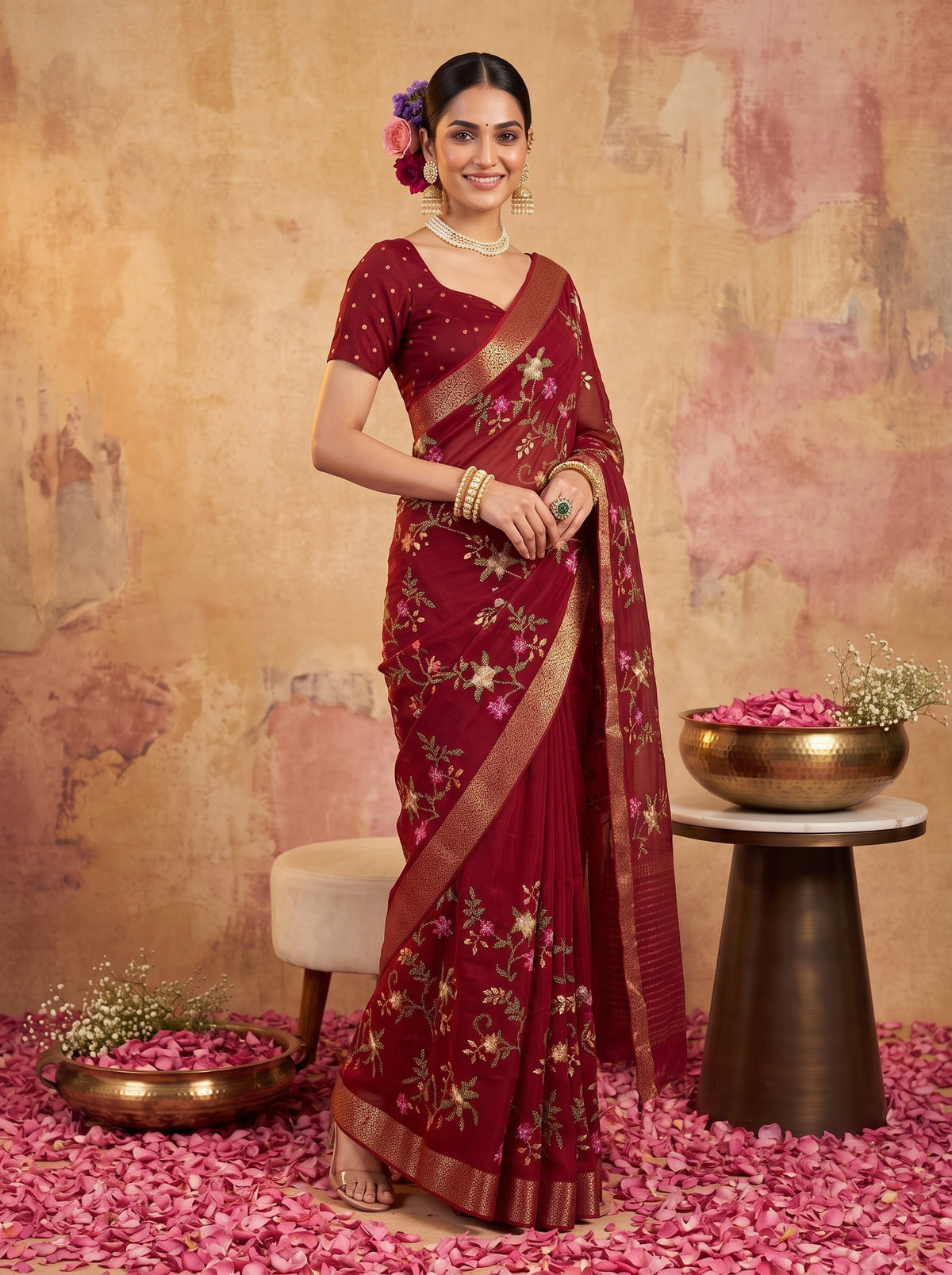 MIMOSA Maroon Jaipur Saree — pose 9 styling detail