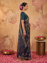 MIMOSA Navy Jaipur Saree — pose 3 styling detail