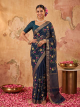 MIMOSA Navy Jaipur Saree — pose 4 styling detail