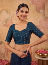 MIMOSA Navy Jaipur Saree — blouse close-up