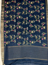 MIMOSA Navy Jaipur Saree — pallu and zari work detail
