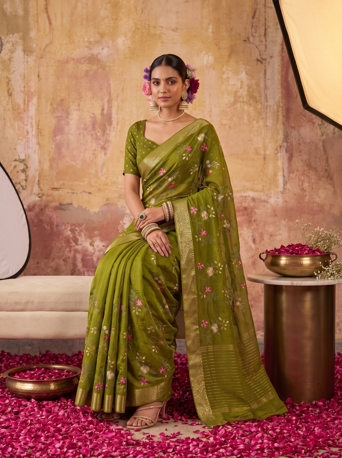 MIMOSA Olive Jaipur Saree — pose 8 styling detail