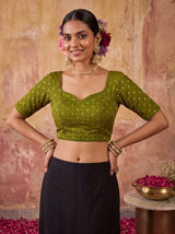 MIMOSA Olive Jaipur Saree — blouse close-up