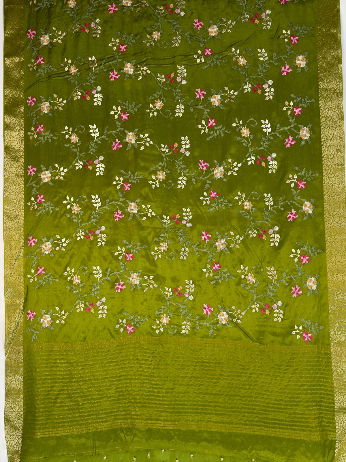 MIMOSA Olive Jaipur Saree — pallu and zari work detail