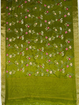 MIMOSA Olive Jaipur Saree — pallu and zari work detail