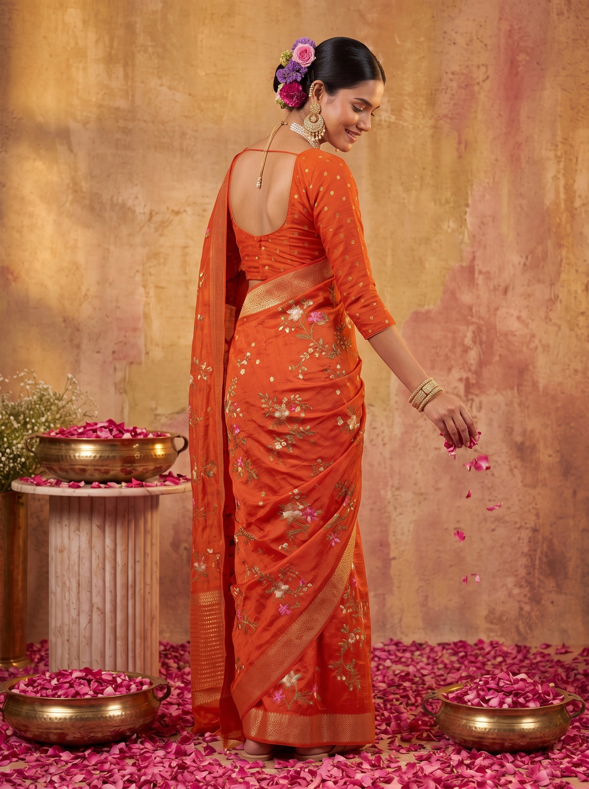 MIMOSA Orange Jaipur Saree — pose 5 styling detail