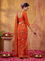 MIMOSA Orange Jaipur Saree — pose 5 styling detail
