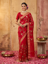 MIMOSA Red Jaipur Pure Viscose Chiffon Saree — AI Model lifestyle
