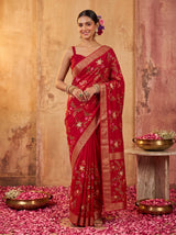 MIMOSA Red Jaipur Saree — pose 10 styling detail