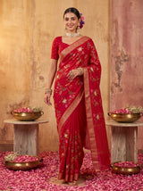 MIMOSA Red Jaipur Saree — pose 6 styling detail