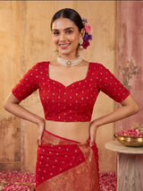 MIMOSA Red Jaipur Saree — blouse close-up