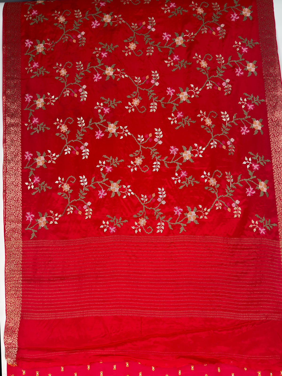 MIMOSA Red Jaipur Saree — pallu and zari work detail