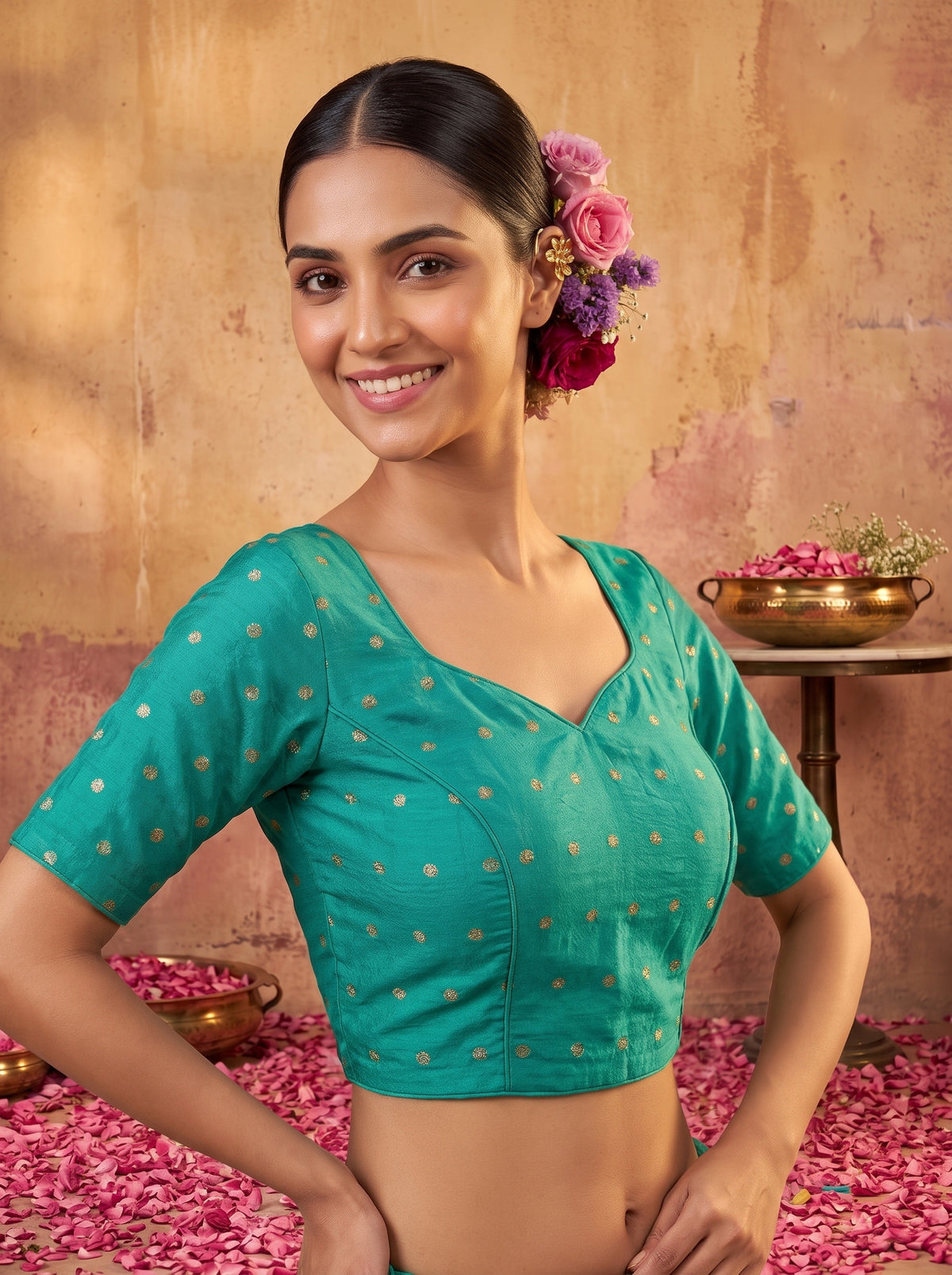 MIMOSA Rama Jaipur Saree — blouse close-up