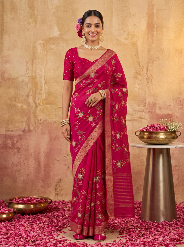 MIMOSA Rani Jaipur Pure Viscose Chiffon Saree — AI Model lifestyle