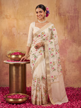 MIMOSA White Jaipur Saree — pose 10 styling detail