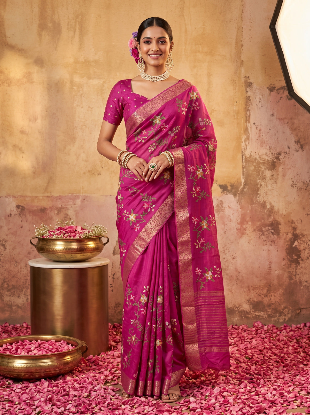 MIMOSA Wine Jaipur Pure Viscose Chiffon Saree — AI Model lifestyle
