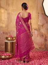 MIMOSA Wine Jaipur Pure Viscose Chiffon Saree — Saree shot pallu + body