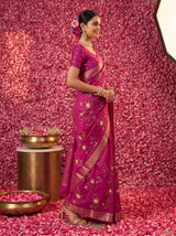 MIMOSA Wine Jaipur Saree — pose 3 styling detail