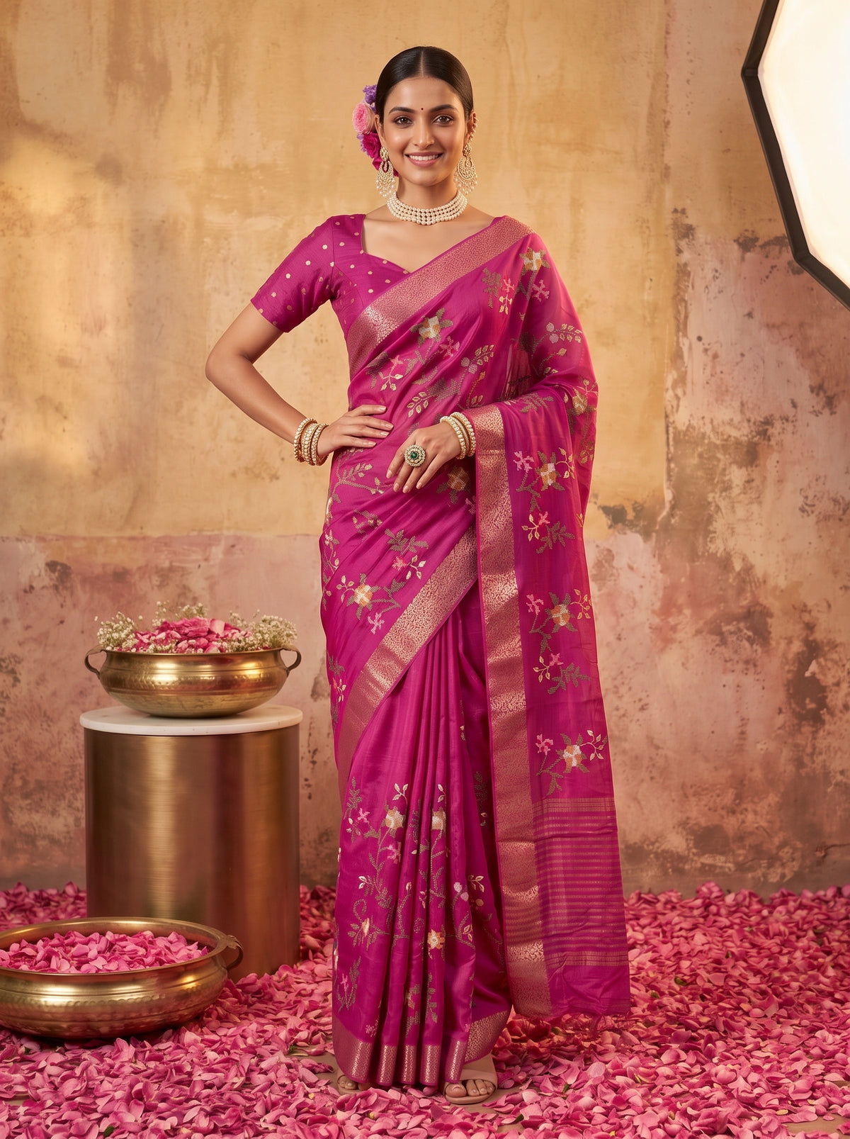 MIMOSA Wine Jaipur Saree — pose 4 styling detail