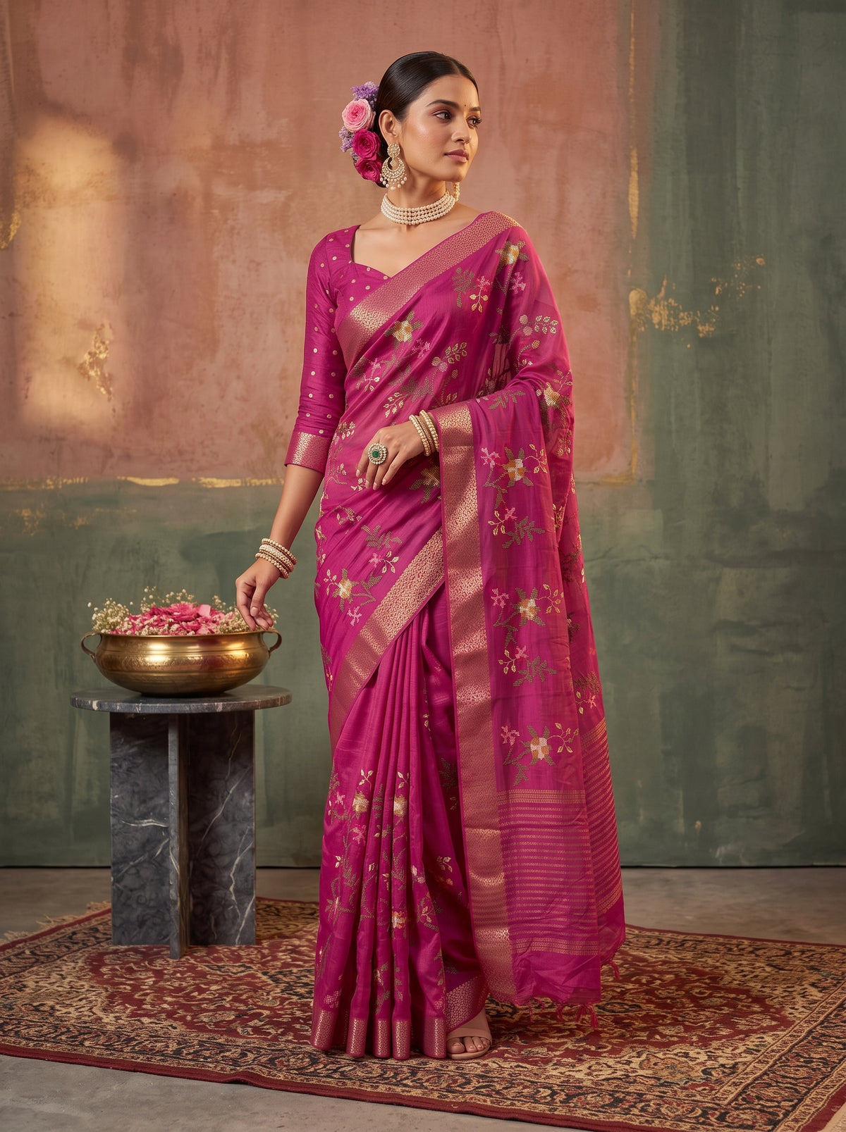 MIMOSA Wine Jaipur Saree — pose 5 styling detail