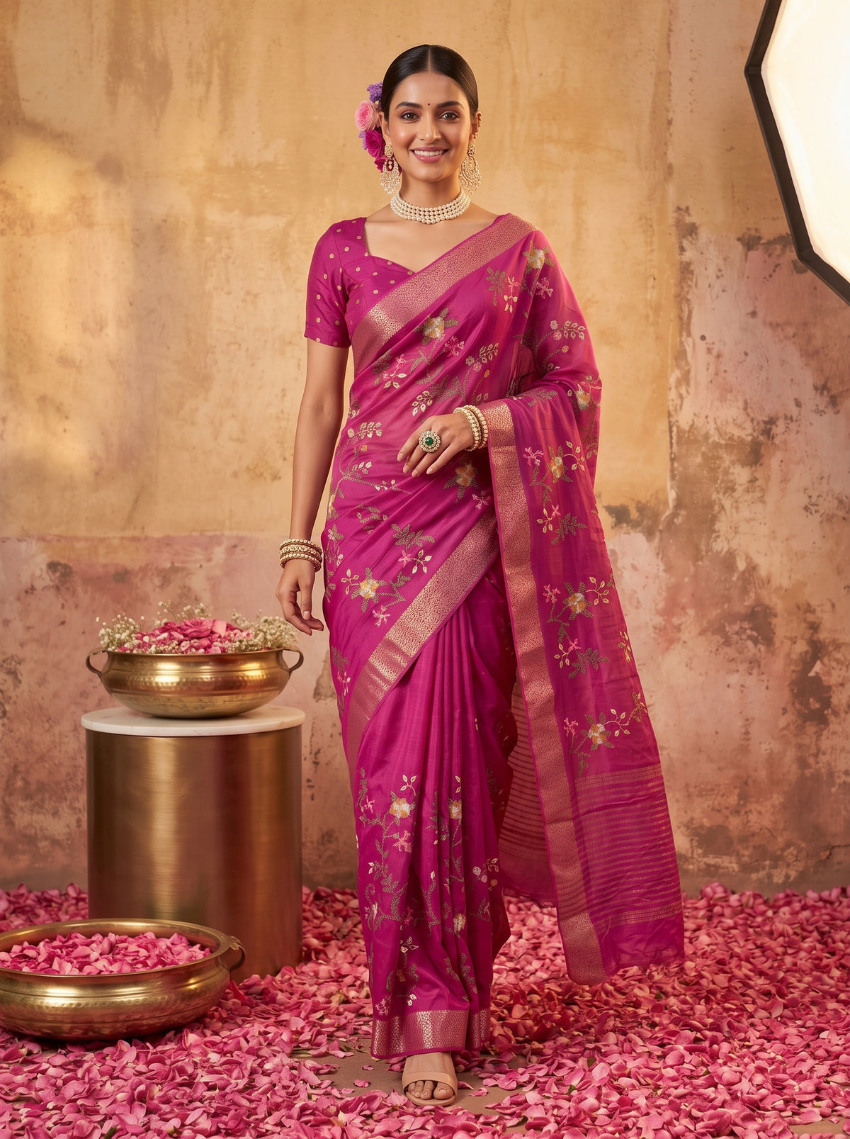 MIMOSA Wine Jaipur Saree — pose 6 styling detail
