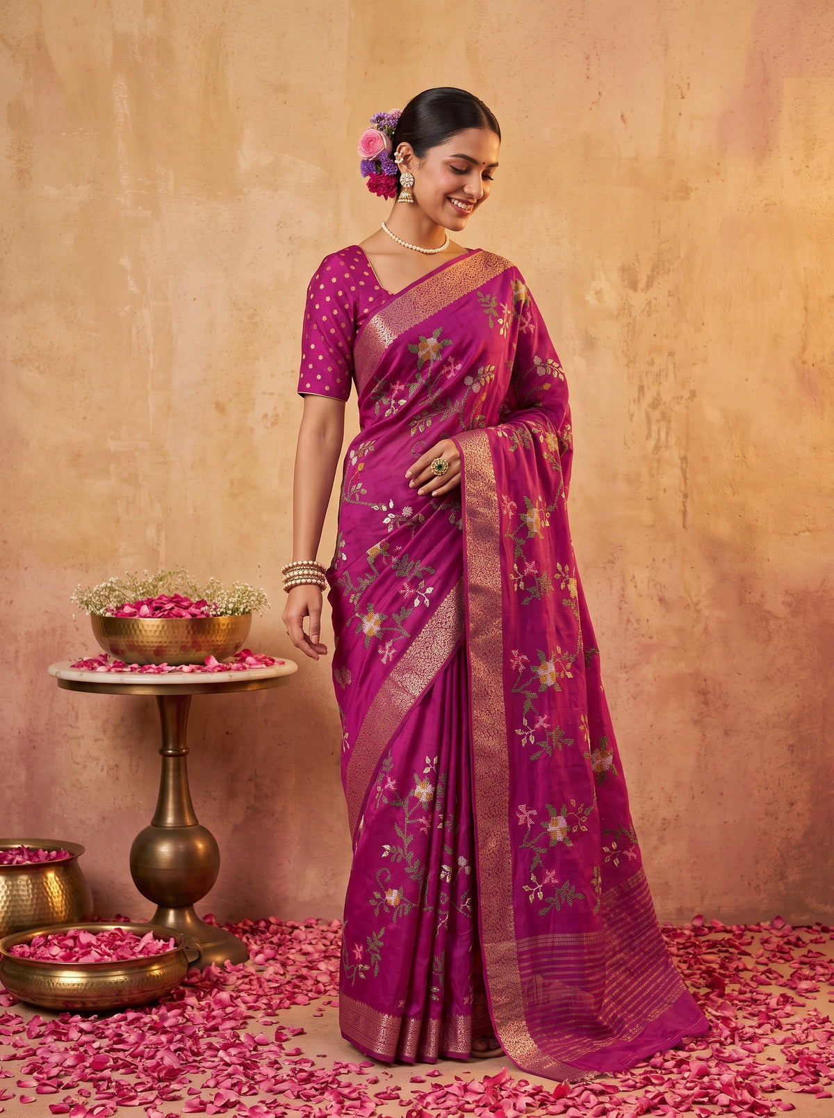MIMOSA Wine Jaipur Saree — pose 9 styling detail