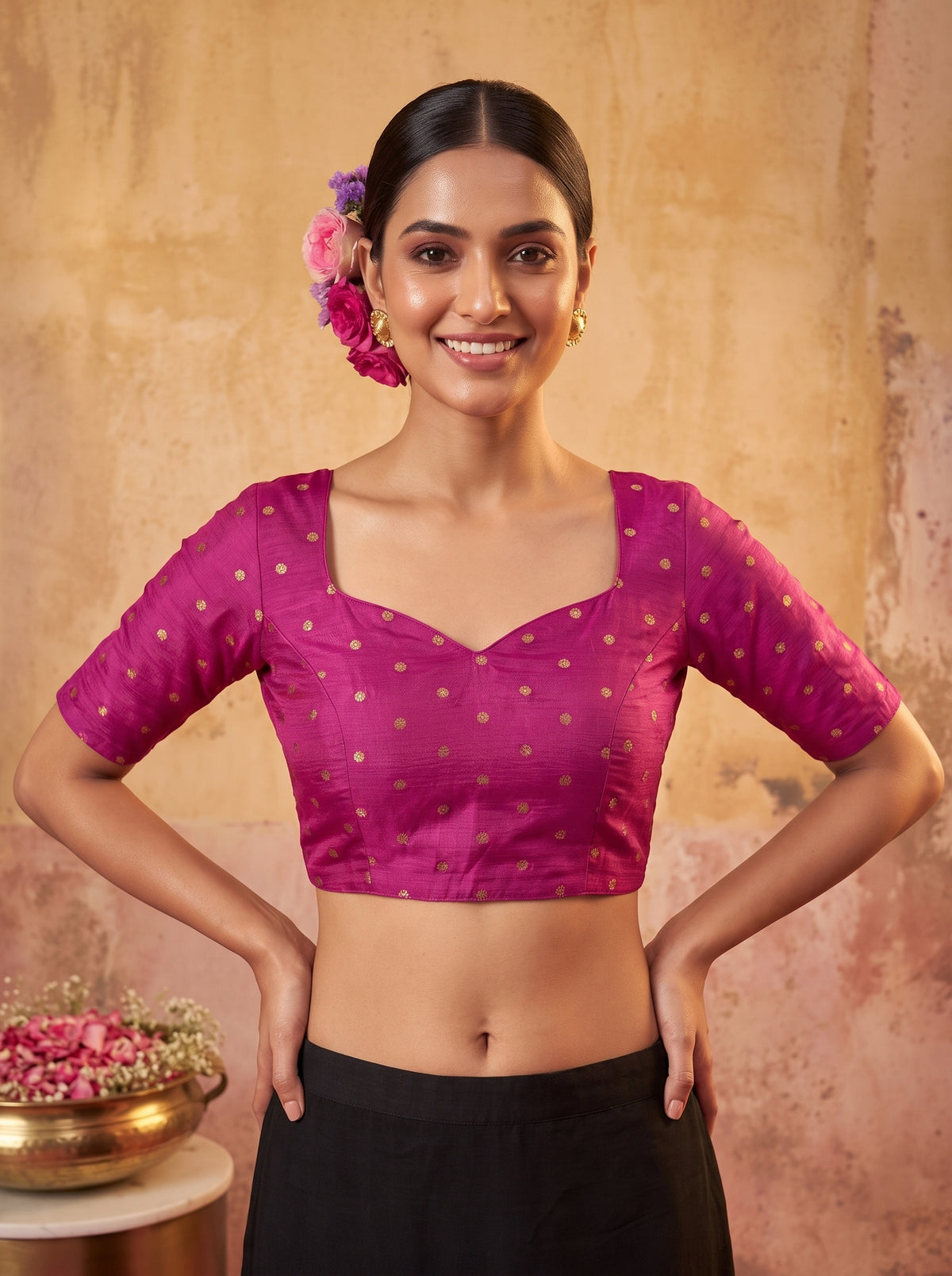 MIMOSA Wine Jaipur Saree — blouse close-up