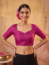 MIMOSA Wine Jaipur Saree — blouse close-up