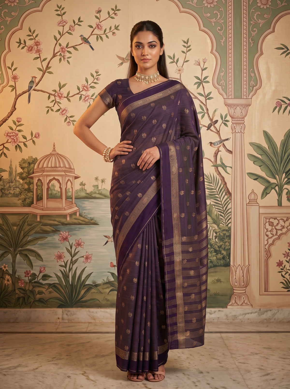 MIMOSA Jamun Bhagalpuri Tussar silk Saree — pose 4 styling detail