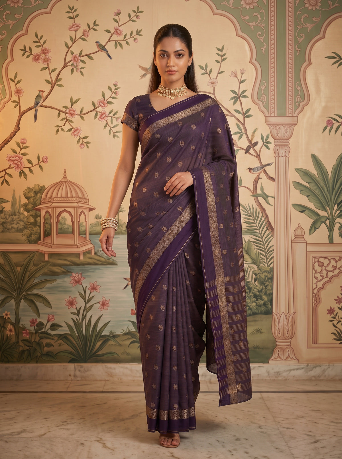 MIMOSA Jamun Bhagalpuri Tussar silk Saree — pose 6 styling detail