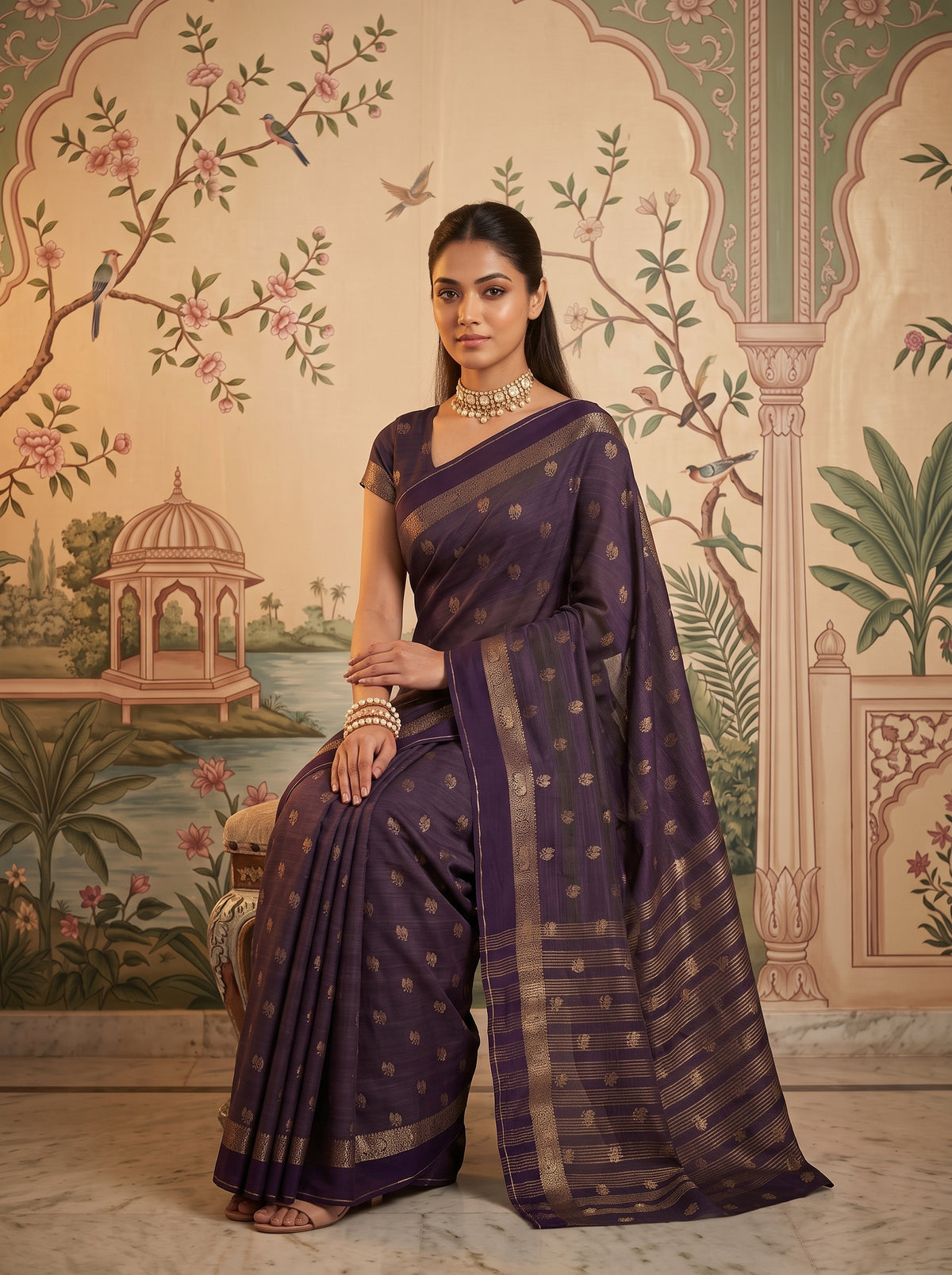 MIMOSA Jamun Bhagalpuri Tussar silk Saree — pose 8 styling detail