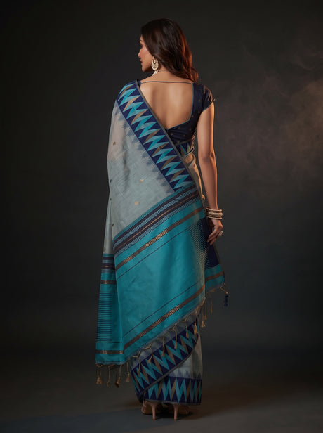 MIMOSA Blue Banarasi Cotton Saree — Saree shot pallu and body