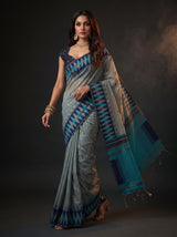MIMOSA Blue Banarasi Cotton Saree — pose 6 styling detail