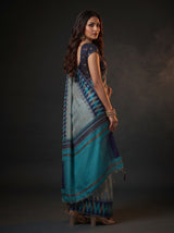 MIMOSA Blue Banarasi Cotton Saree — pose 7 styling detail