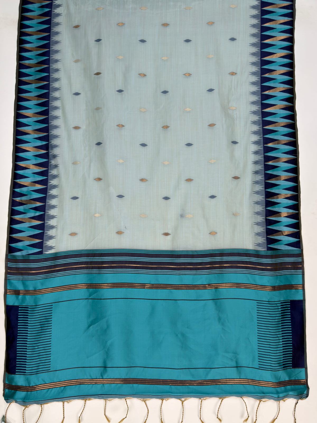 MIMOSA Blue Banarasi Cotton Saree — pallu and zari work detail