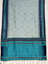 MIMOSA Blue Banarasi Cotton Saree — pallu and zari work detail