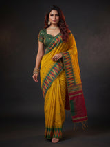 MIMOSA Mustard Banarasi Cotton Saree — pose 6 styling detail