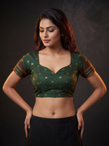 MIMOSA Mustard Banarasi Cotton Saree — blouse close-up